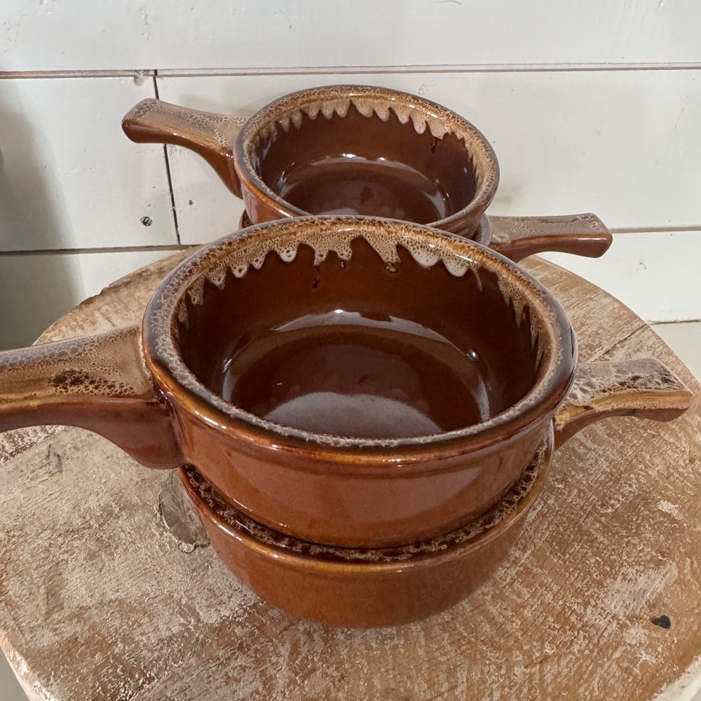 Brown Ceramic Soup Bowls with Handles